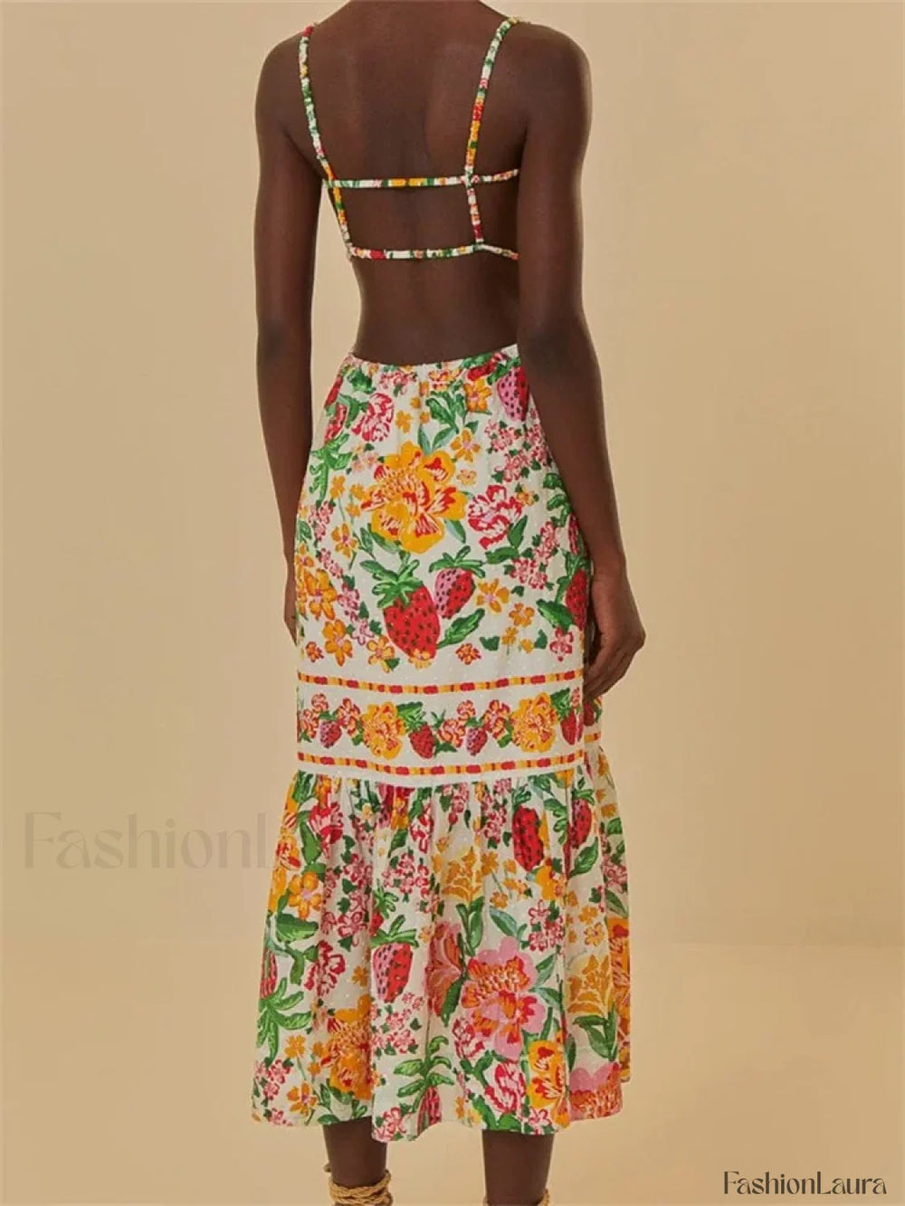 Floral Ruched Button Strap Maxi Dress