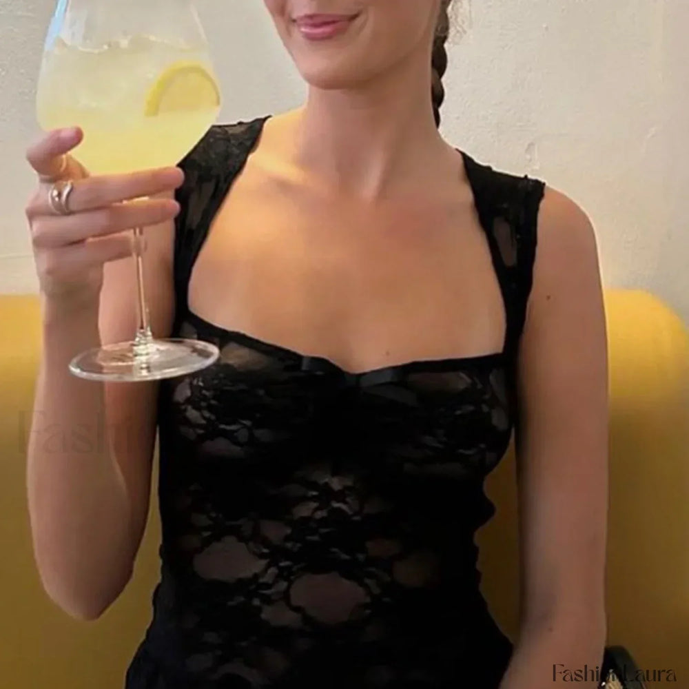 Floral Sheer Square Bow Crop Top