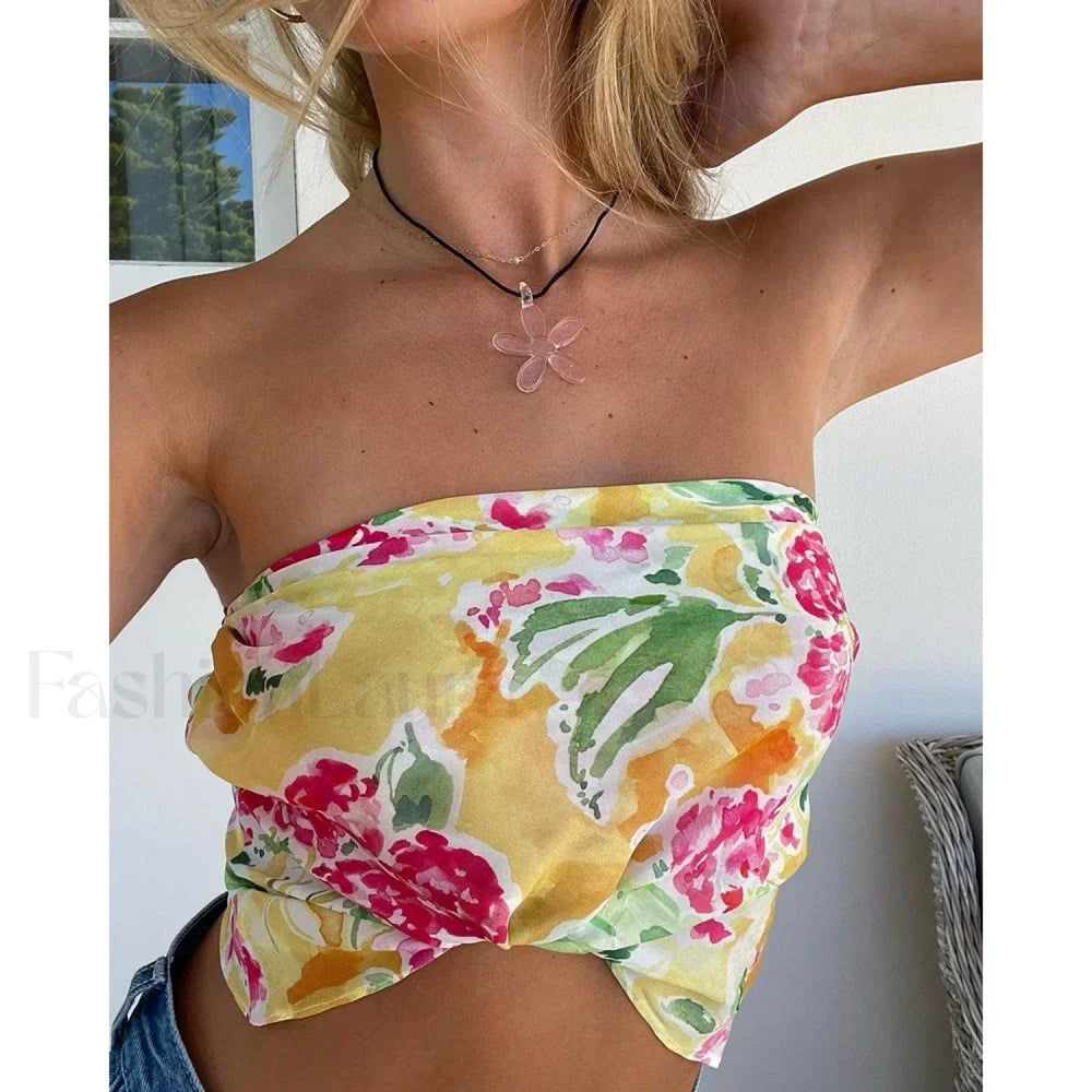 Floral Spaghetti Coquette Crop Top
