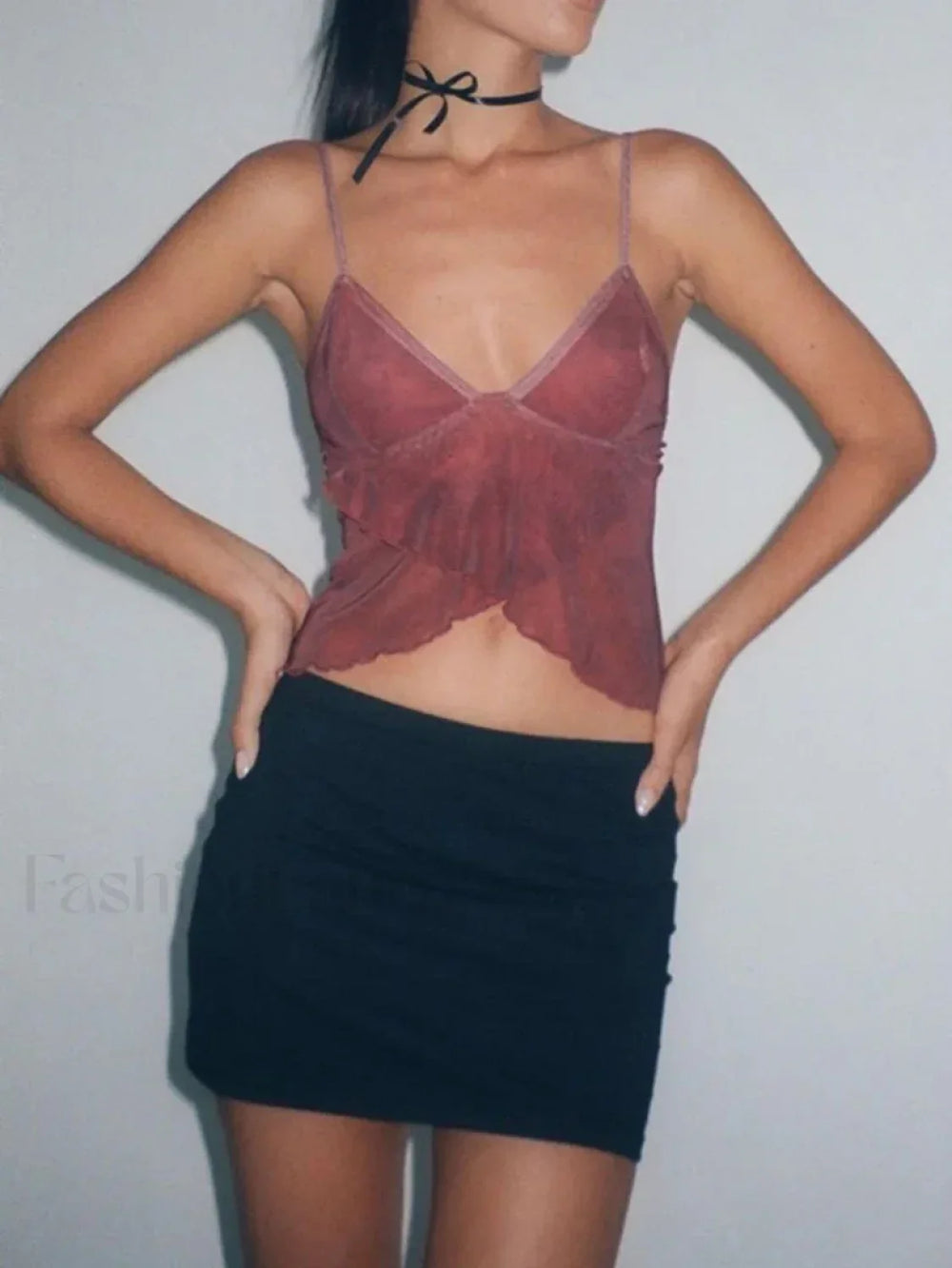 Floral Spaghetti Strap V Neck Backless Camisole Crop Top pink / S