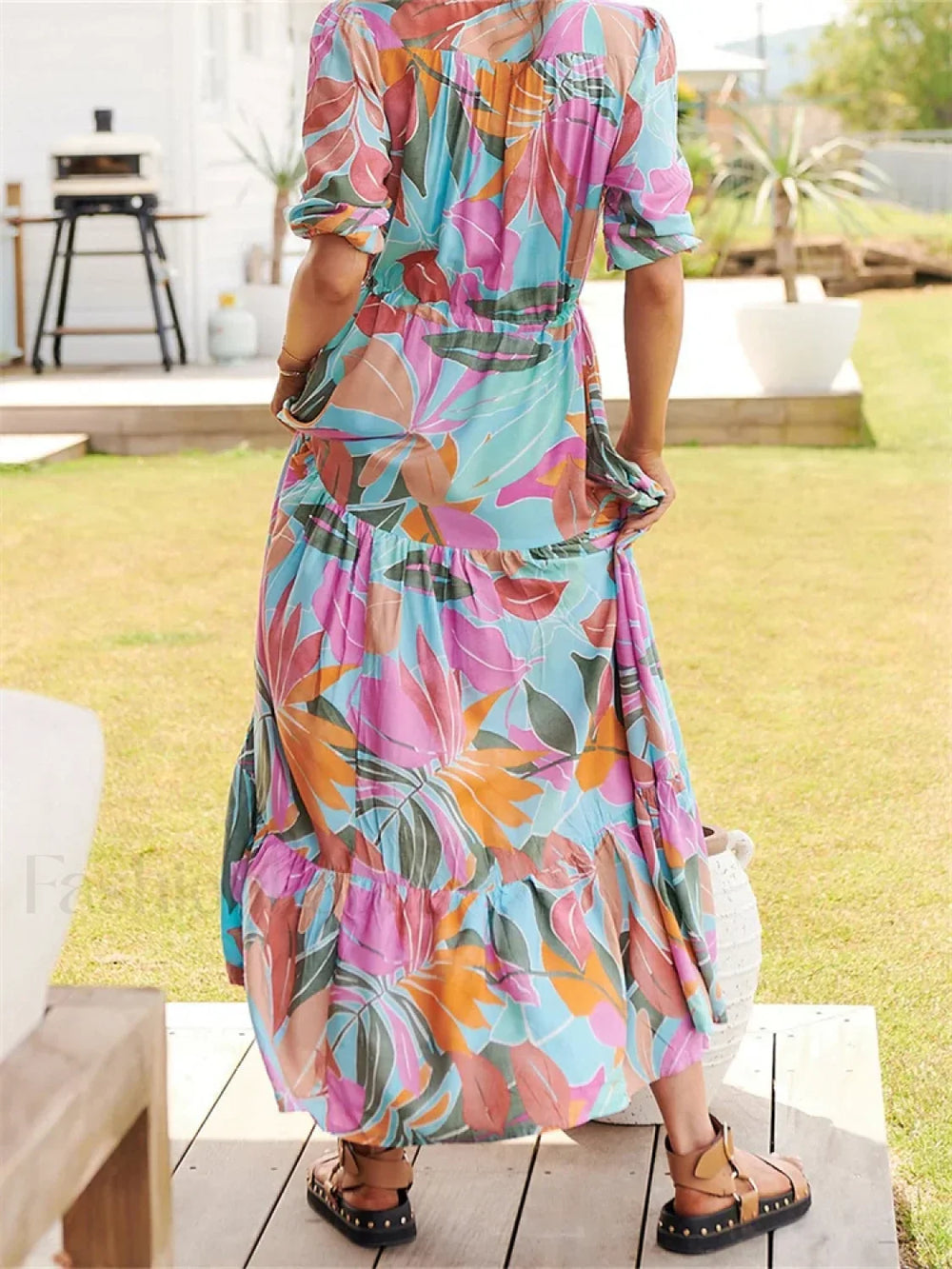 Floral Split Deep V Maxi Dress