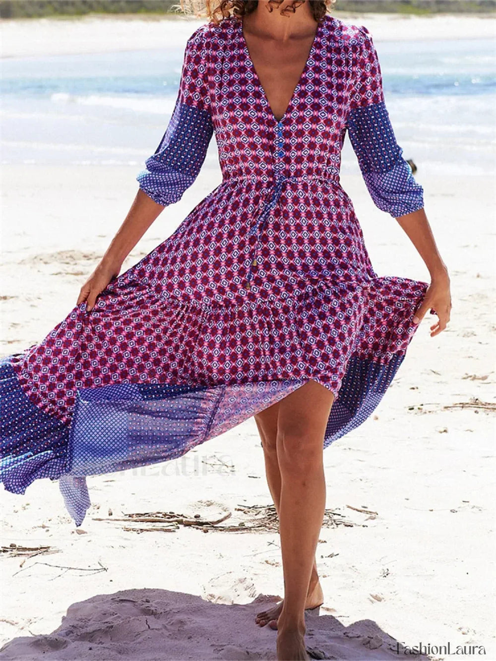 Floral Split Deep V Maxi Dress purple / S