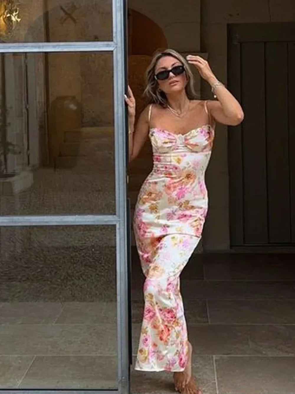 Floral Strap Bodycon Maxi Dress