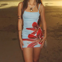 Floral Strap Sleeveless Mini Dress