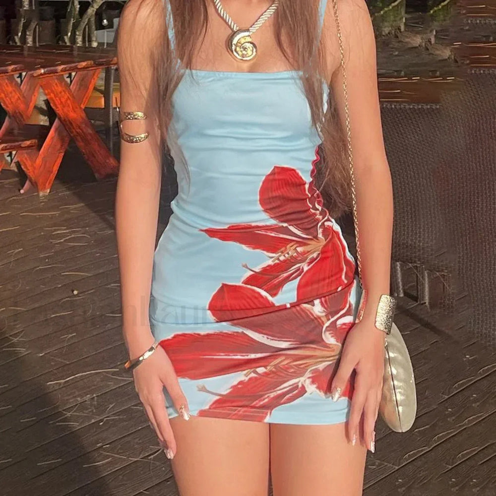 Floral Strap Sleeveless Mini Dress