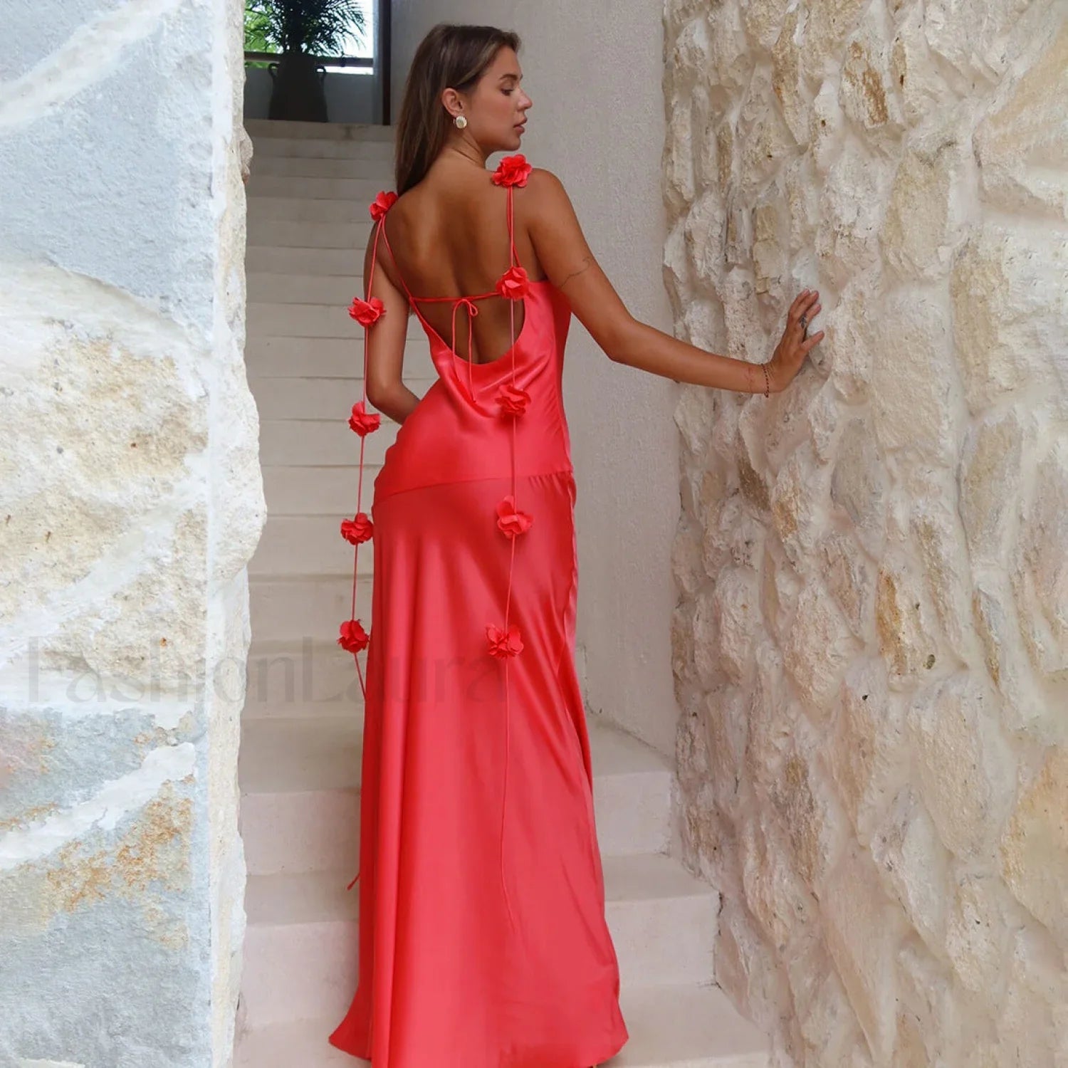 Floral Strappy Backless Slim Fit Hip Wrap Maxi Dress