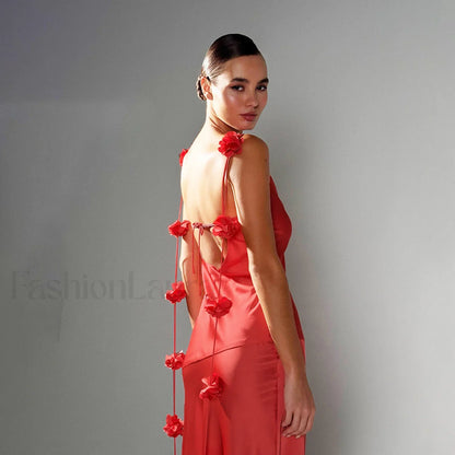 Floral Strappy Backless Slim Fit Hip Wrap Maxi Dress