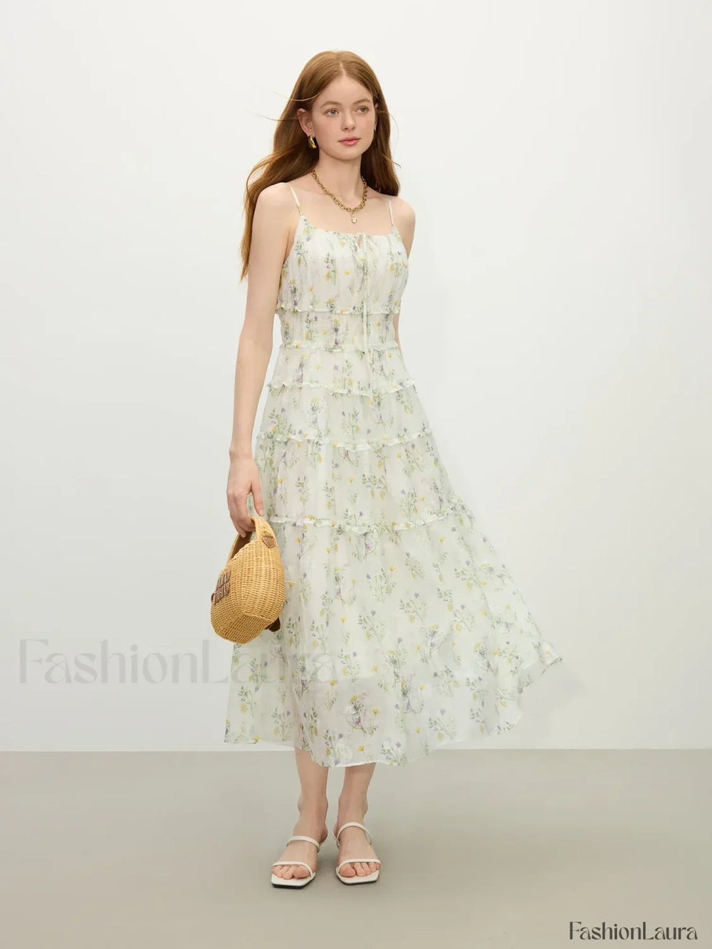 Floral Strappy X Line Midi Dress Floral / XS