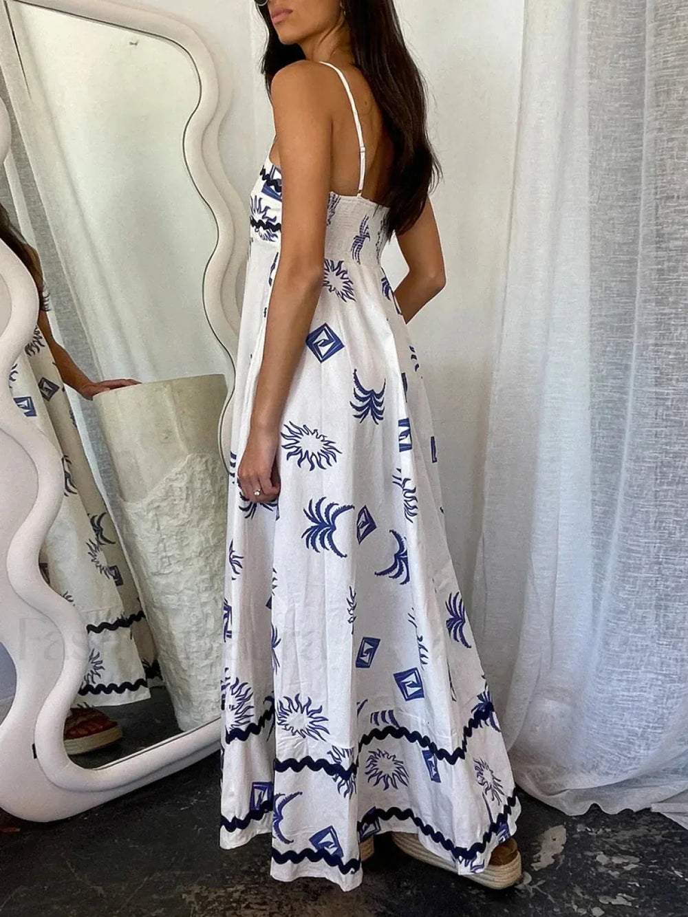 Floral Sun Print Maxi Dress Blue / S