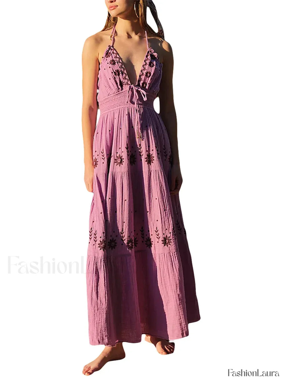 Floral Tie Up Halter Boho Dress color5 / S