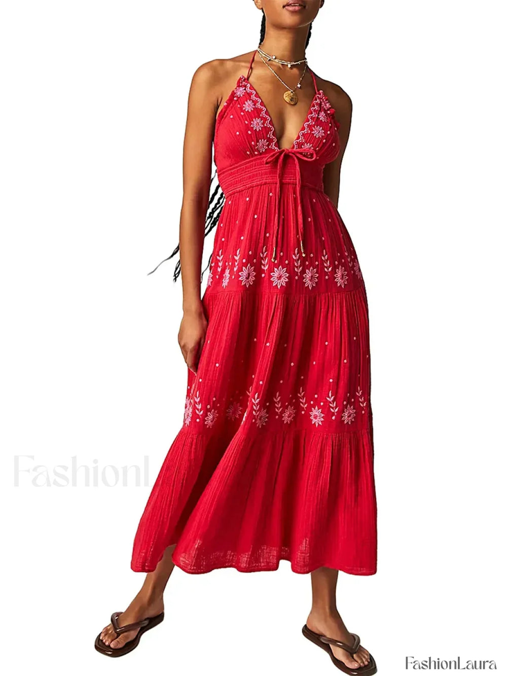Floral Tie Up Halter Boho Dress color8 / S