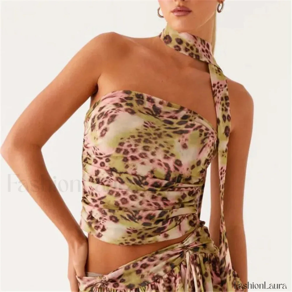 Floral Tube Strapless Crop Top BROWN / S