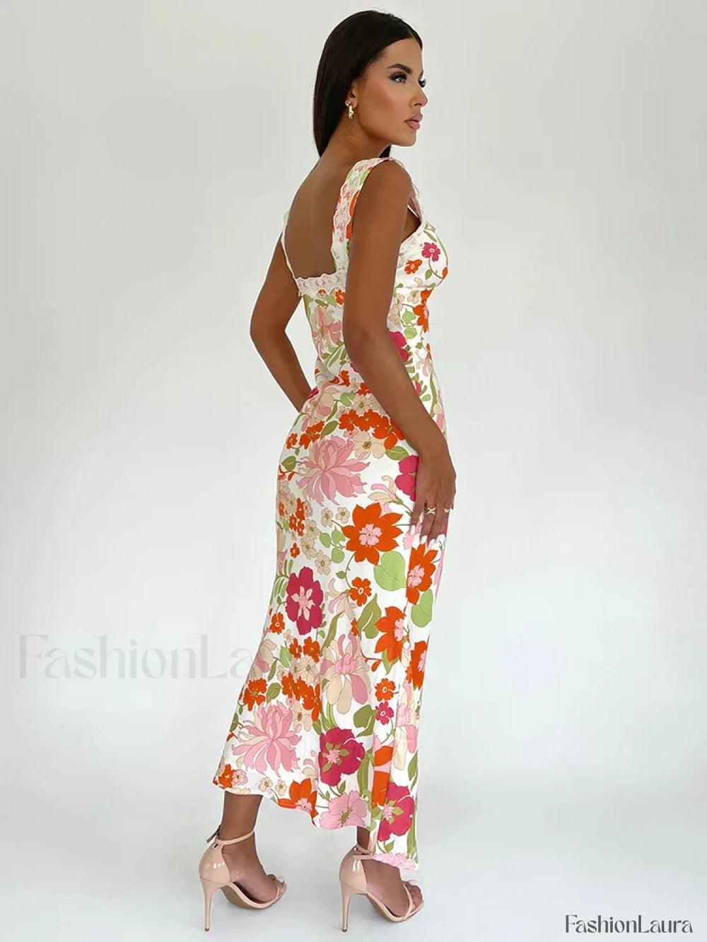 Floral V Neck Bodycon Maxi Dress