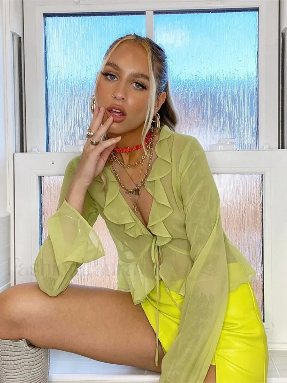 Floral V Neck Sleeve White Tops Clothes Blouse