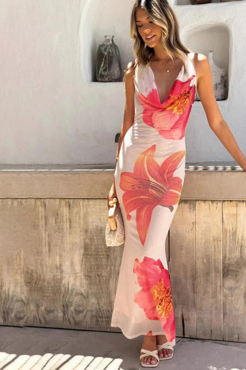 Flower Print Slim Fit Fishtail Dress French Holiday Style