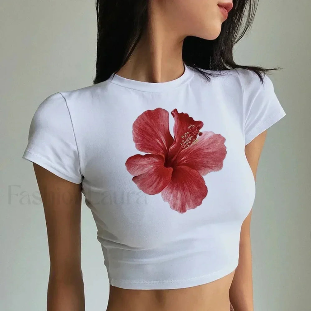 Flower Print Vintage Crop Top T Shirt