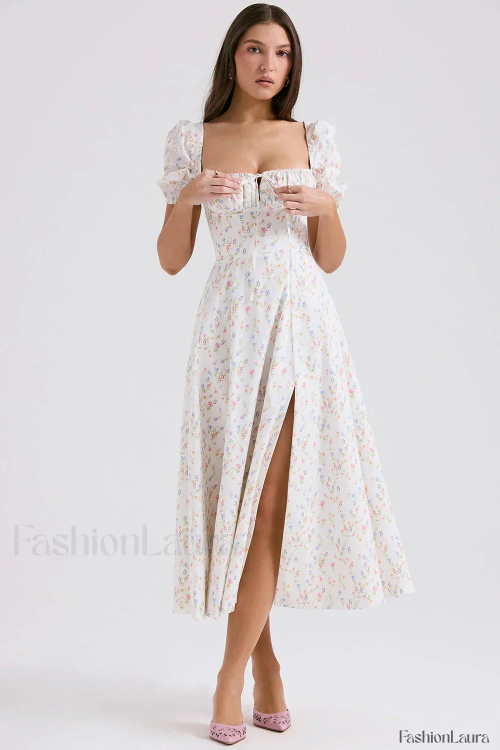 Flower Short Sleeve Maxi Dress