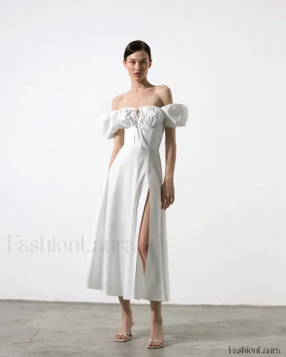 Flower Short Sleeve Maxi Dress Ivory / XS