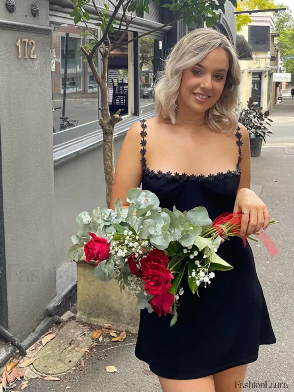 Flower Strap Slash Mini Dress