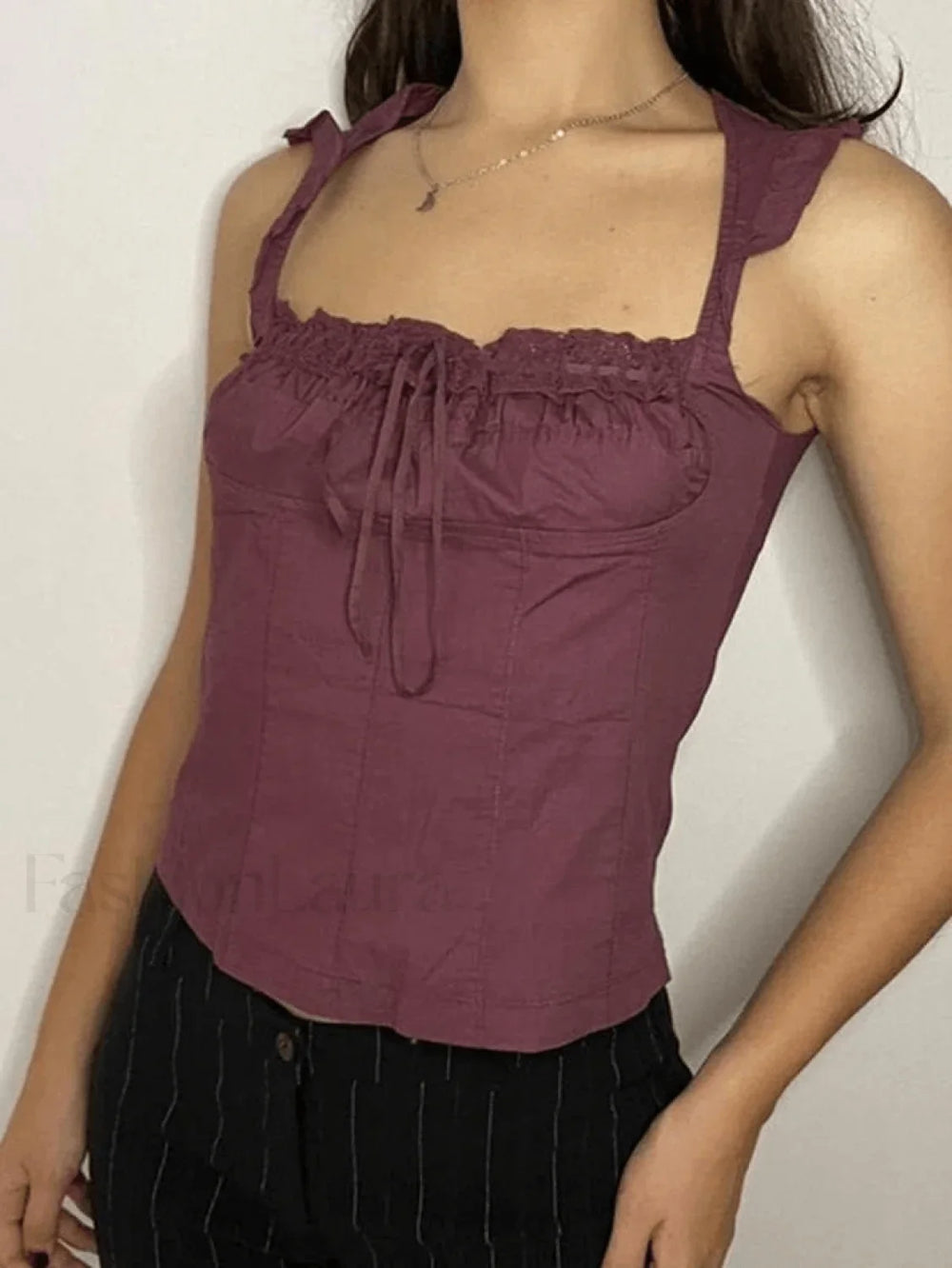 Flutter Sleeve Lace Up Corset Top Tops&Tees