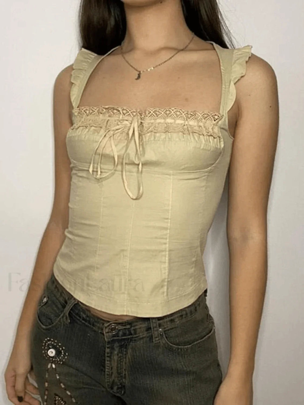 Flutter Sleeve Lace Up Corset Top Tops&Tees