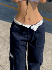 Fold Over Waist Y2K Straight Leg Pants Straight Leg Pants