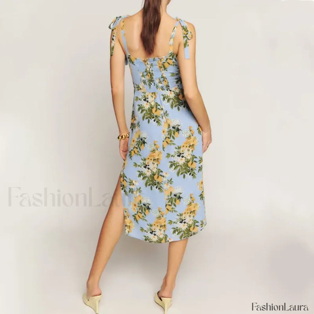 French Bow Satin Floral Dress