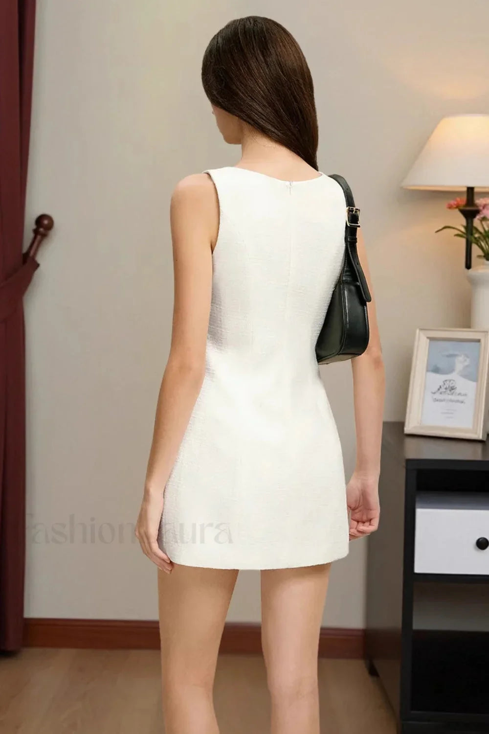 French Elegant Waist Cinched Sleeveless Bodycon Work Dress