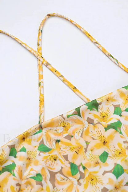 French Floral Print Backless Strappy Slim Floral Dress