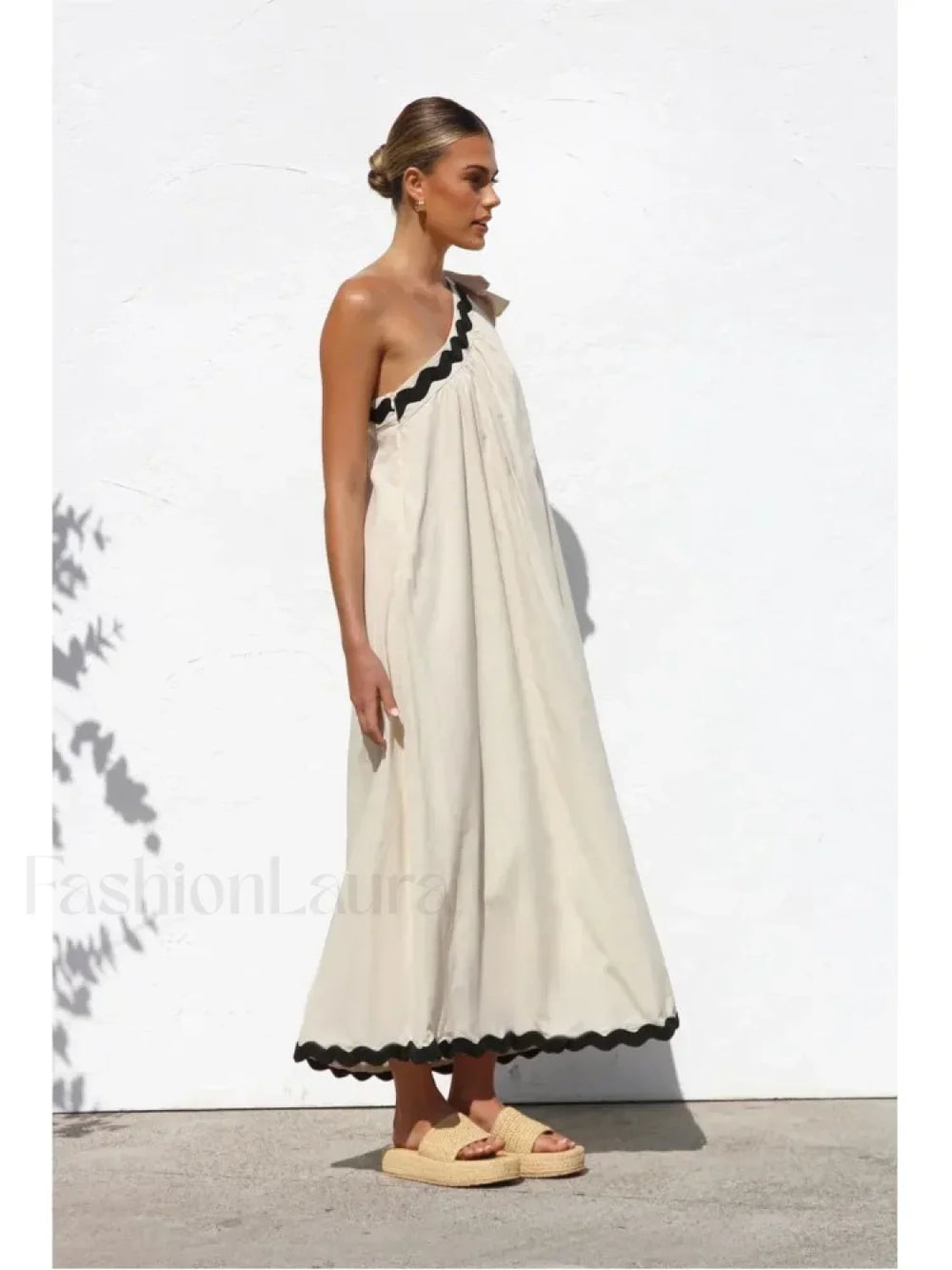 French Sloping Shoulder Boho Dress