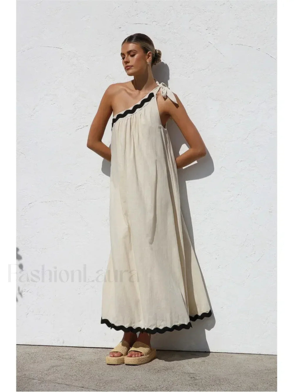 French Sloping Shoulder Boho Dress