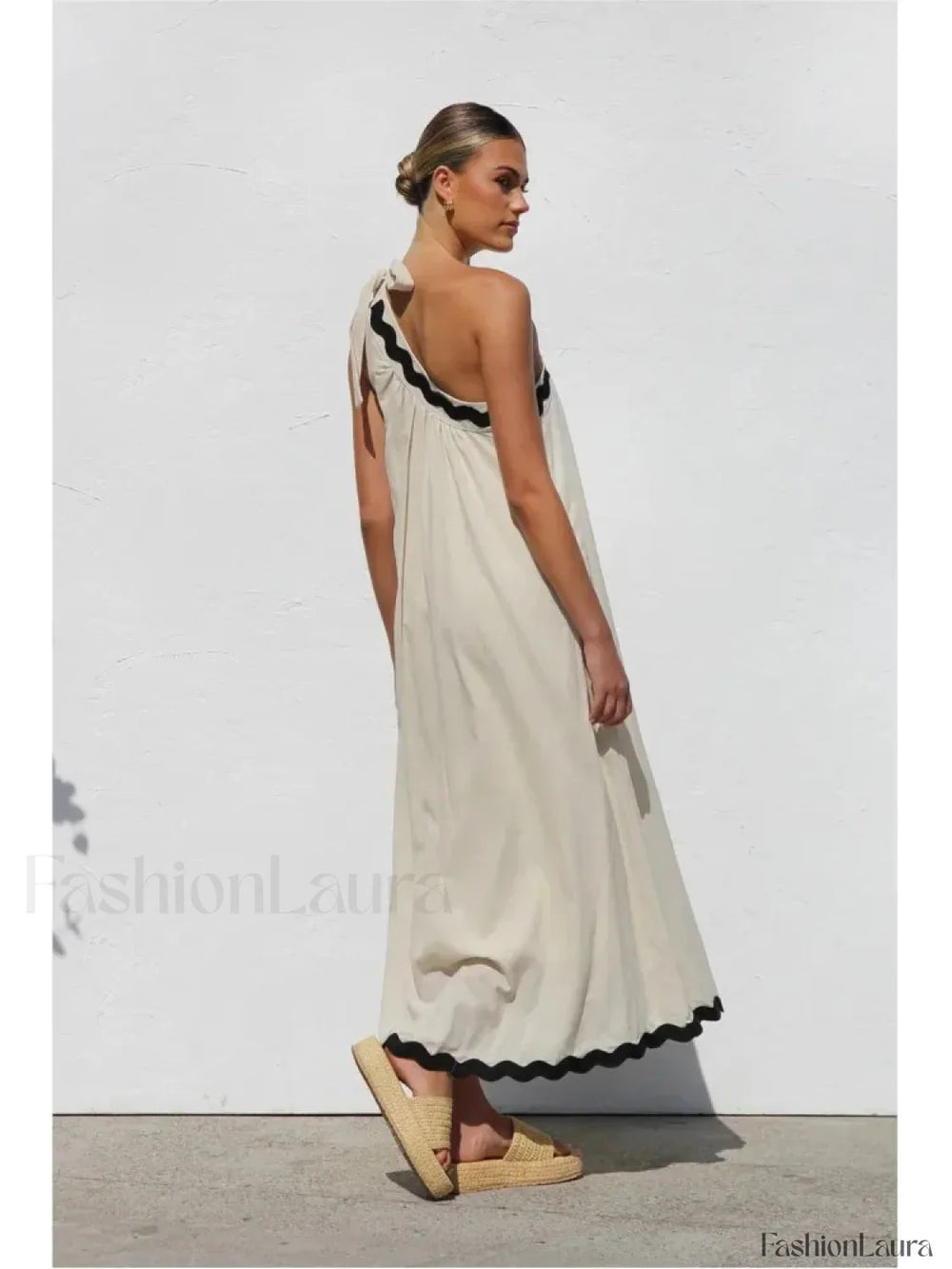 French Sloping Shoulder Boho Dress