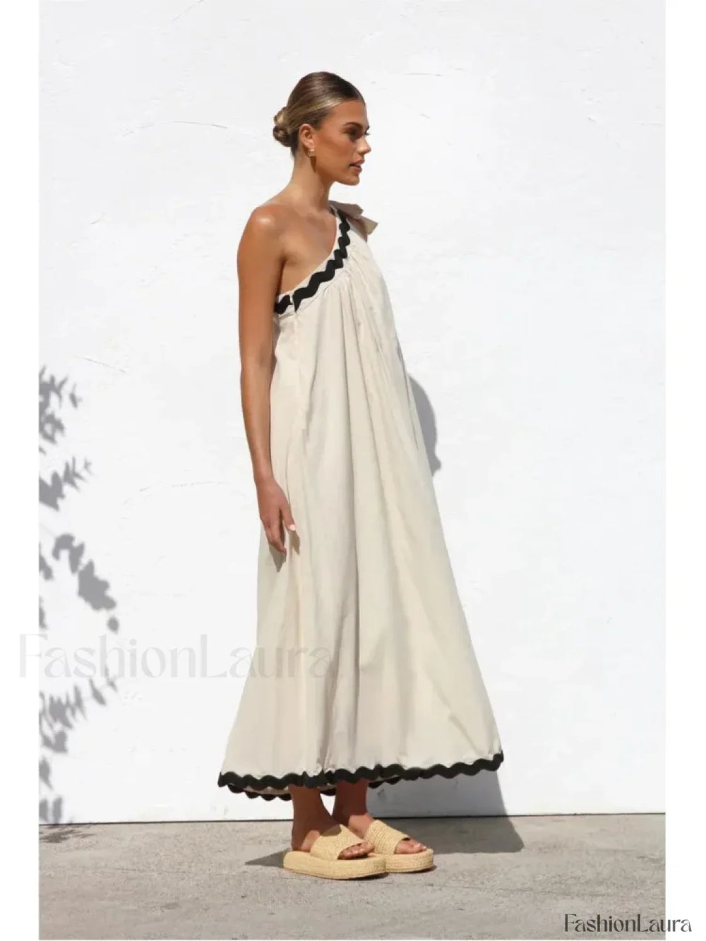 French Sloping Shoulder Boho Dress