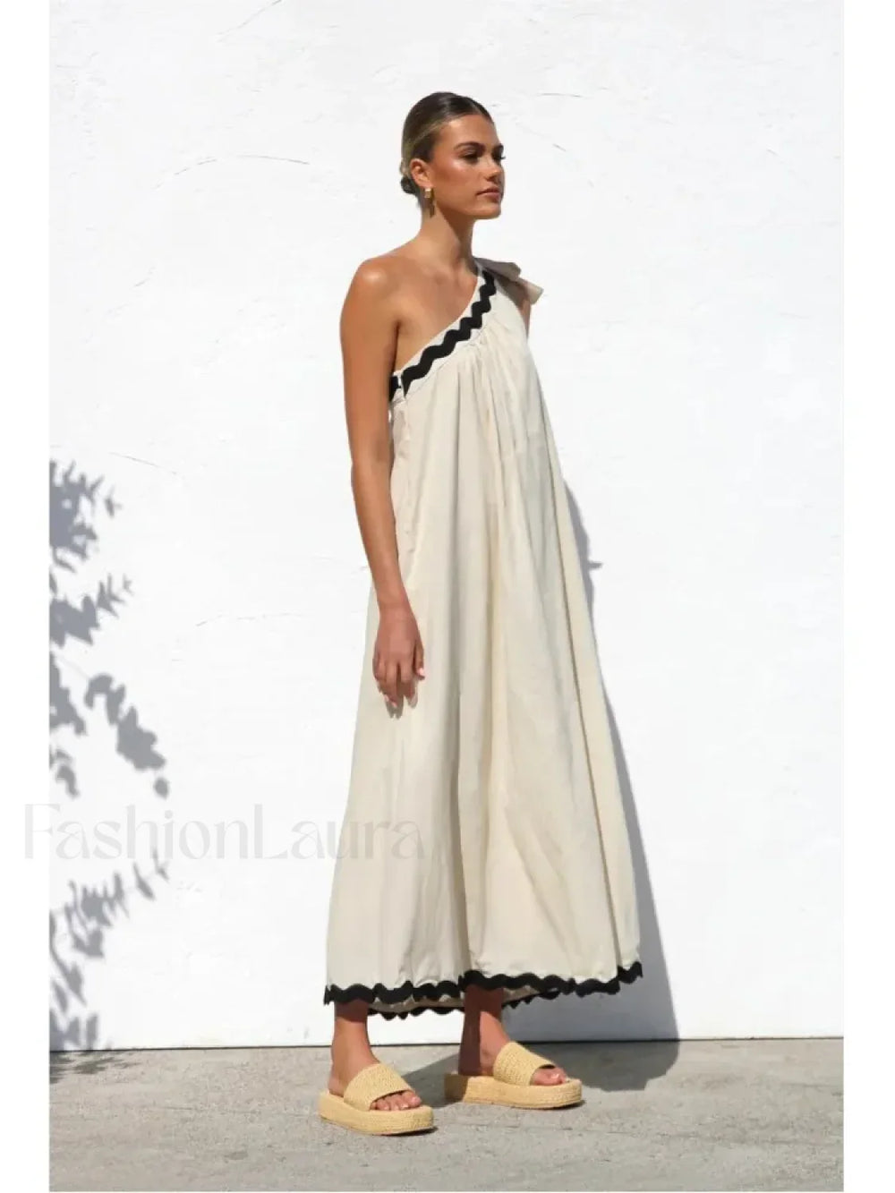 French Sloping Shoulder Boho Dress