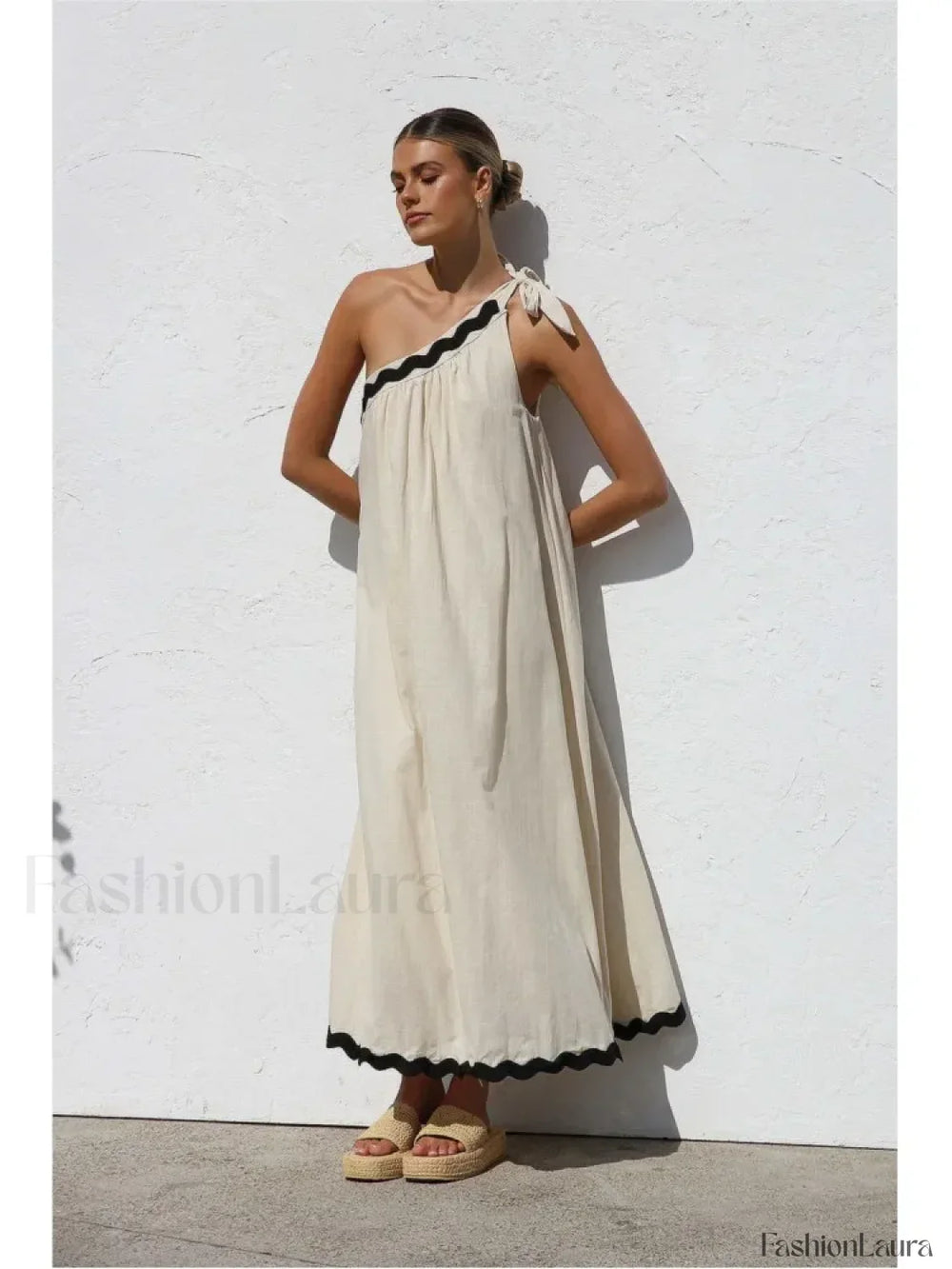 French Sloping Shoulder Boho Dress