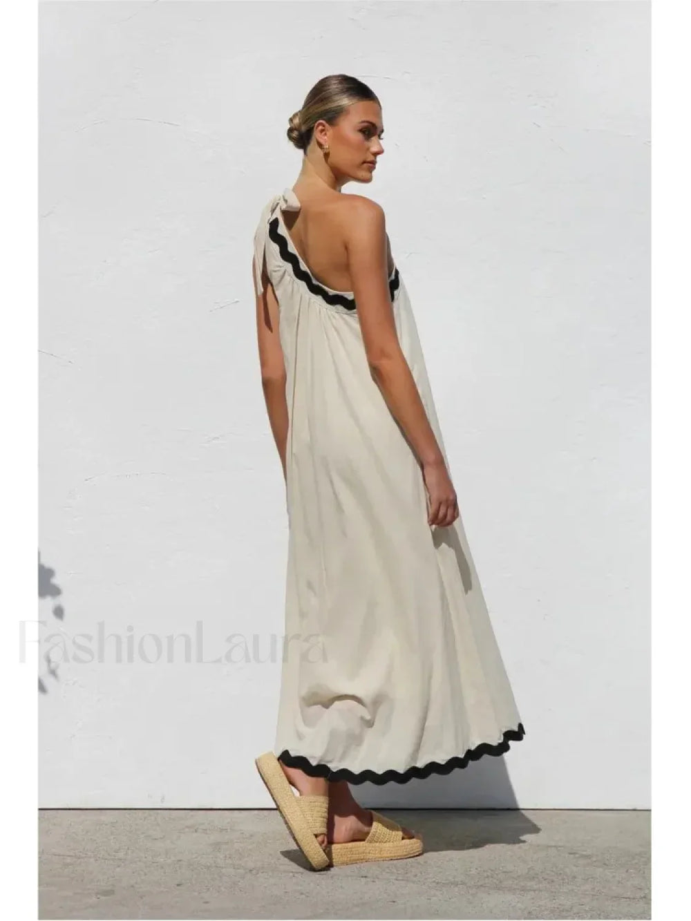 French Sloping Shoulder Boho Dress