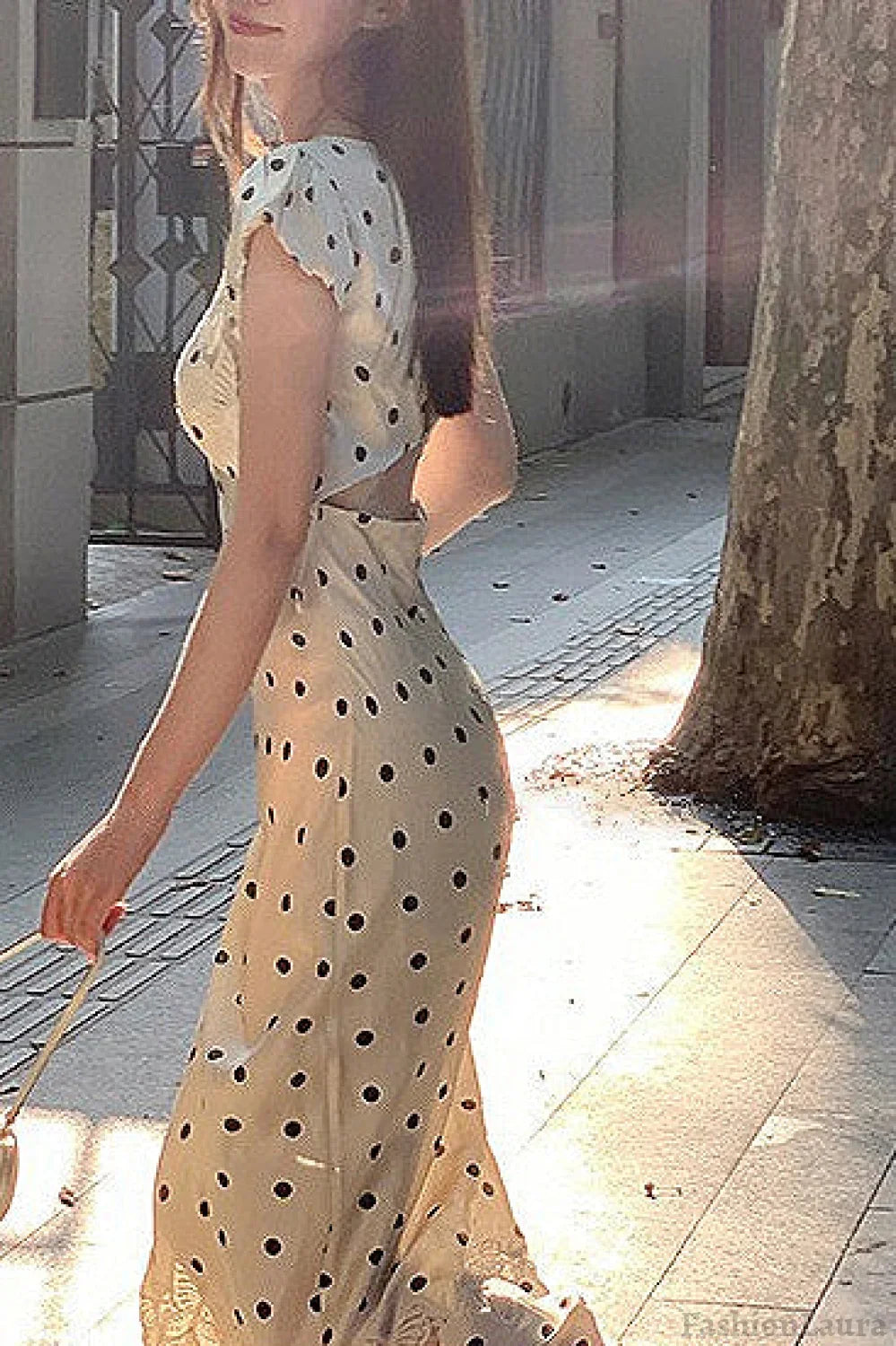 French Style Polka Dot Maxi Dress
