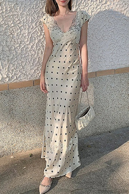 French Style Polka Dot Maxi Dress