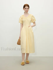 French Waist Slim Midi Dress Yellow / XS