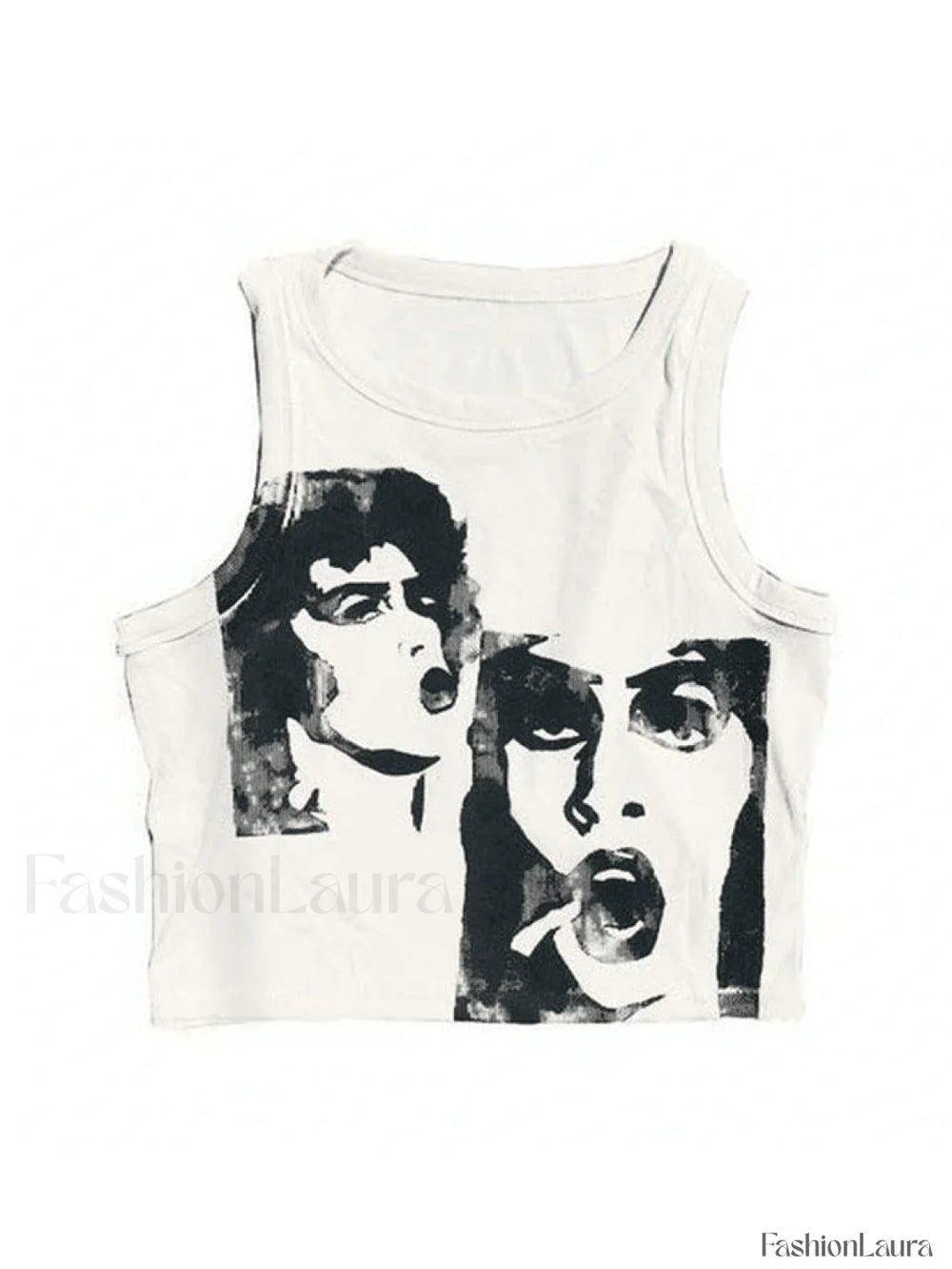 Funny Face Print Cropped Tank Top White / S Tops&Tees