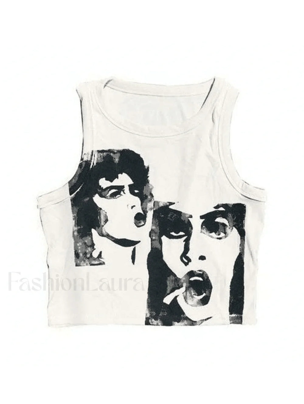Funny Face Print Cropped Tank Top White / S Tops&Tees
