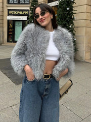 Fuzzy Faux Graceful Fur Short Coat Women Faux Fur Coats