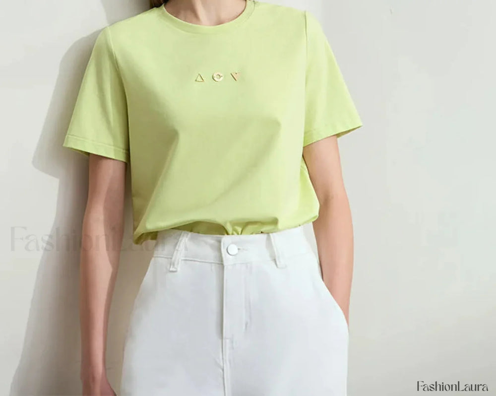 Geometric Print Cotton T Shirt Tender Bud Green / S