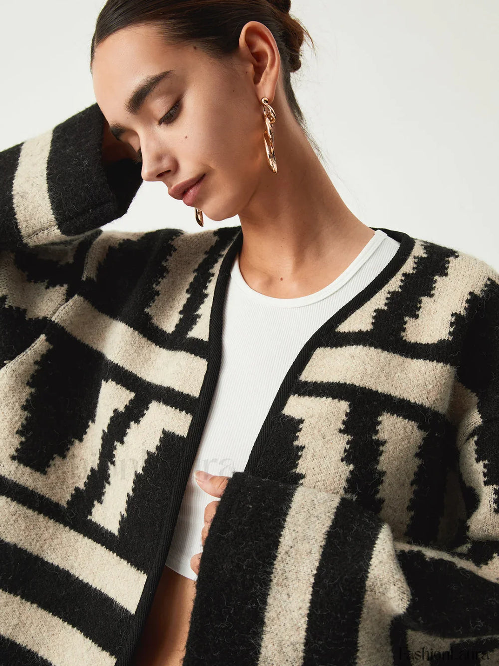 Geometric Print Graceful Kimono Cardigan Sweaters L