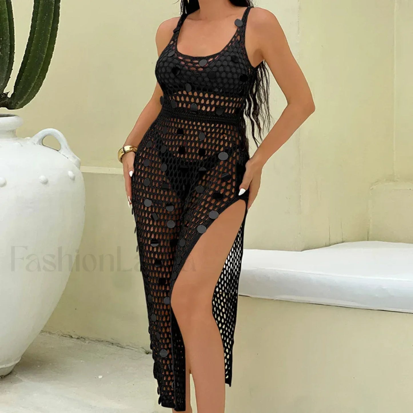 Glitter Hollow Out Cover Up Black / S