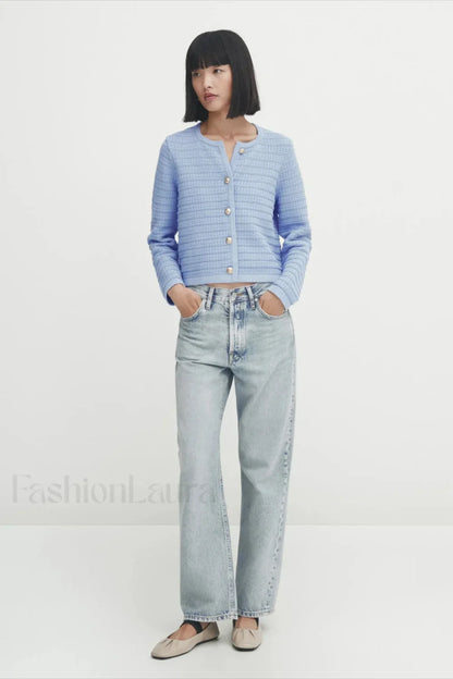 Gold Button Textured Knit Cardigan