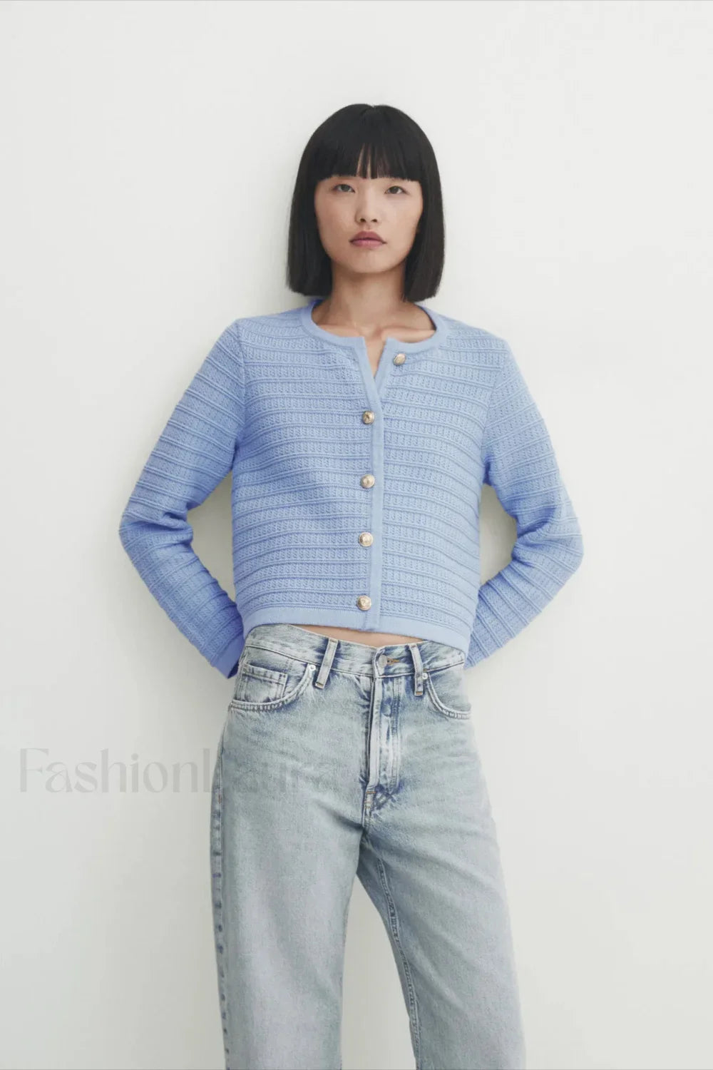 Gold Button Textured Knit Cardigan