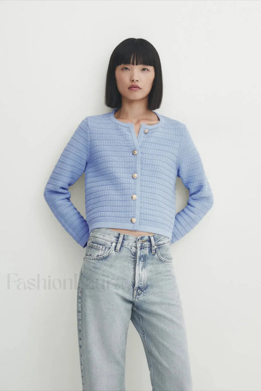 Gold Button Textured Knit Cardigan