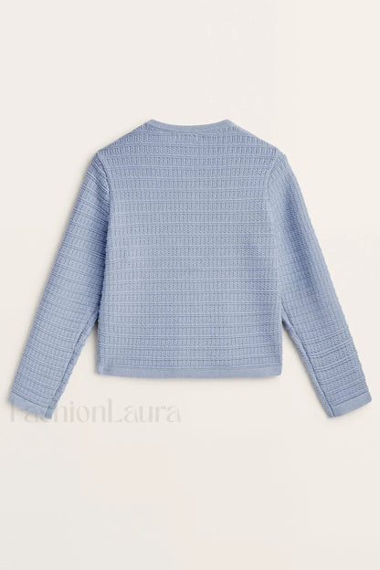 Gold Button Textured Knit Cardigan