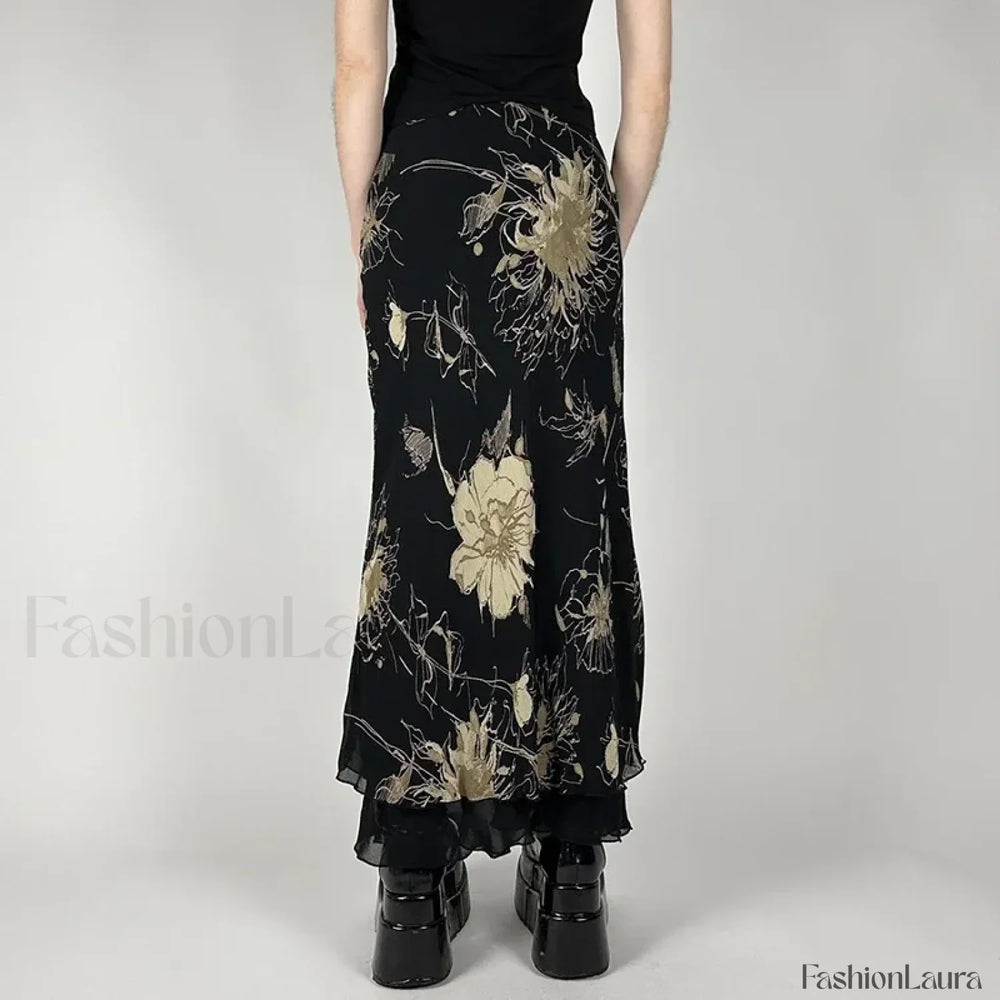 Goth Floral Mesh Double Layer Skirt